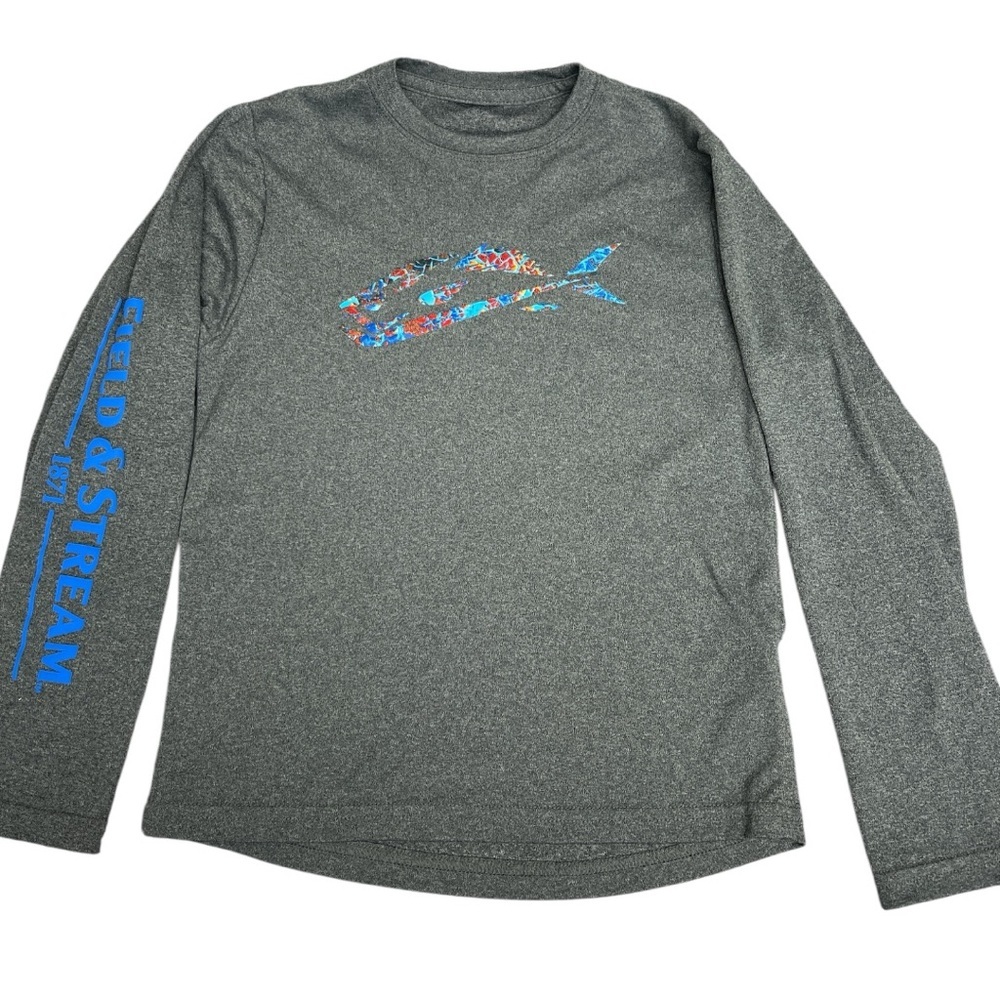Field & Stream Boys Heather Gray Long Sleeve Tee Fishing Shirt Size Small